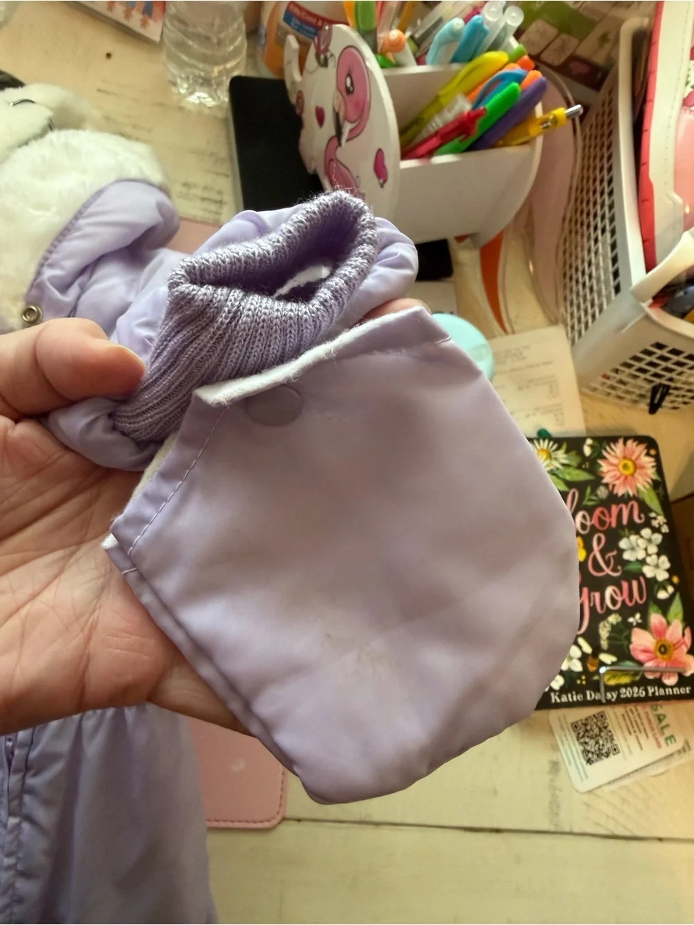 Vintage Lilac Baby One-Piece Snowsuit with Cat Embroidery JCP